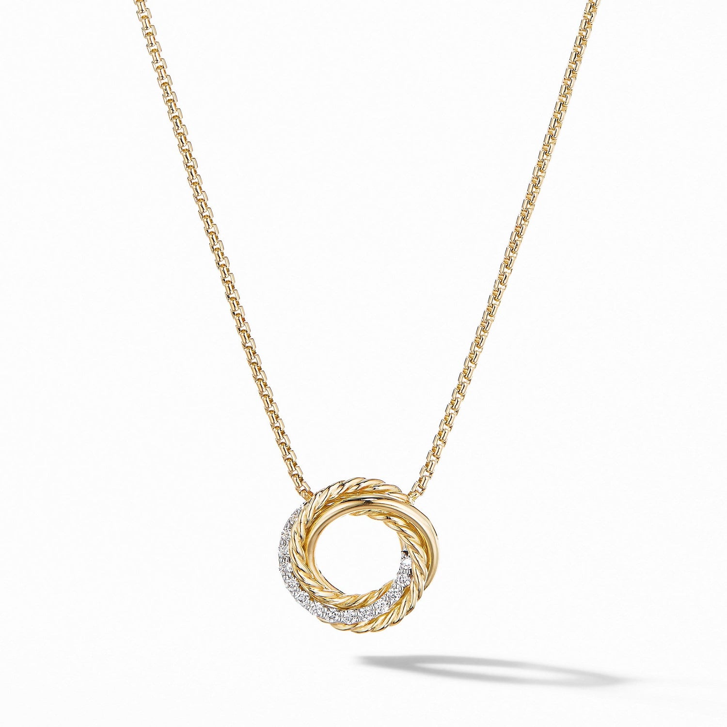 The Crossover Collection Mini Pendant Necklace in 18K Yellow Gold with Diamonds - David Yurman- Diamond Cellar