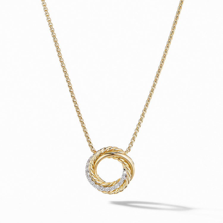 The Crossover Collection Mini Pendant Necklace in 18K Yellow Gold with Diamonds - David Yurman- Diamond Cellar