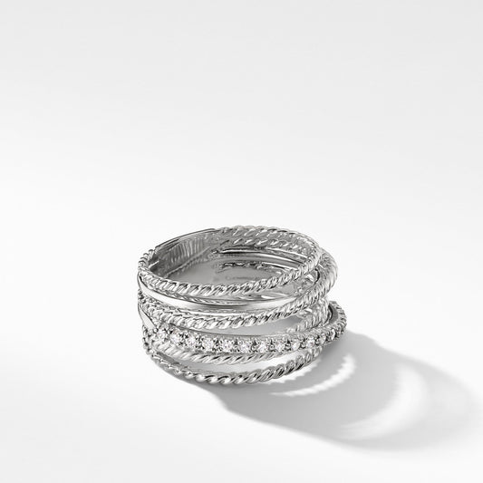 The Crossover Collection Wide Ring with Diamonds - David Yurman- Diamond Cellar