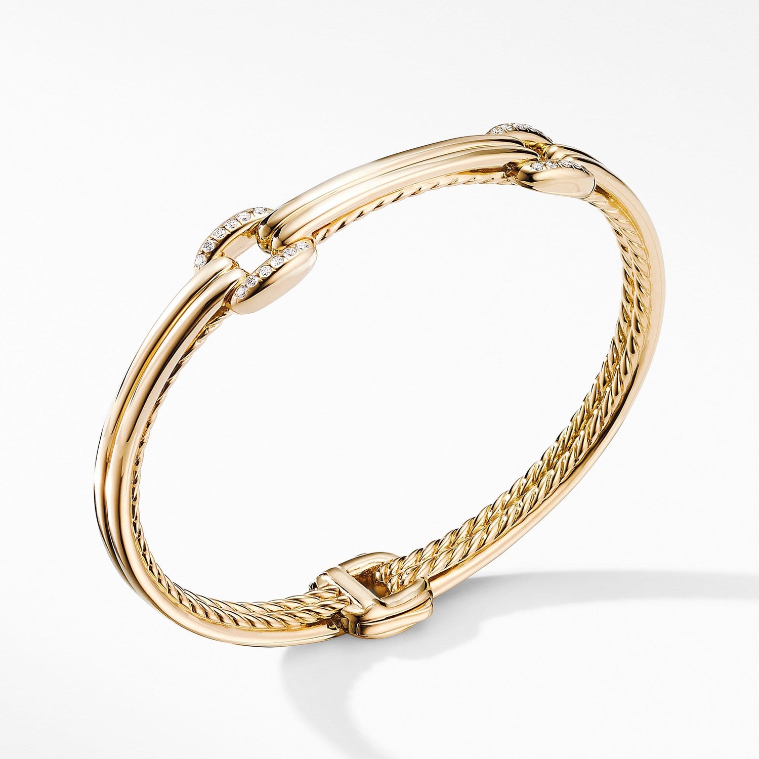 Thoroughbred Double Link Bracelet in 18K Yellow Gold with Diamonds - David Yurman- Diamond Cellar