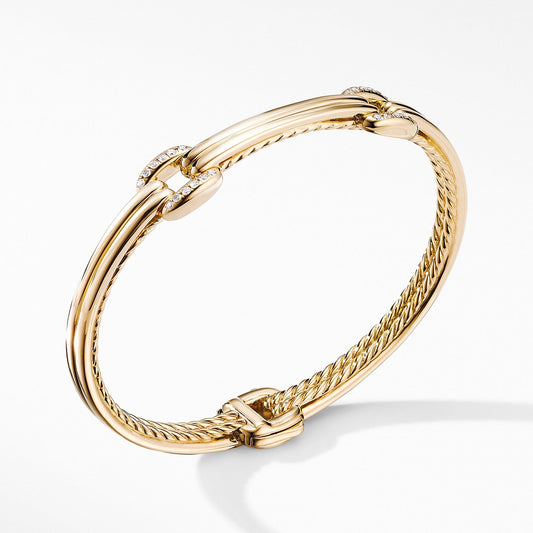 Thoroughbred Double Link Bracelet in 18K Yellow Gold with Diamonds - David Yurman- Diamond Cellar