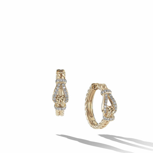 Thoroughbred Loop Hoop Earrings in 18K Yellow Gold with Pave Diamonds - David Yurman- Diamond Cellar