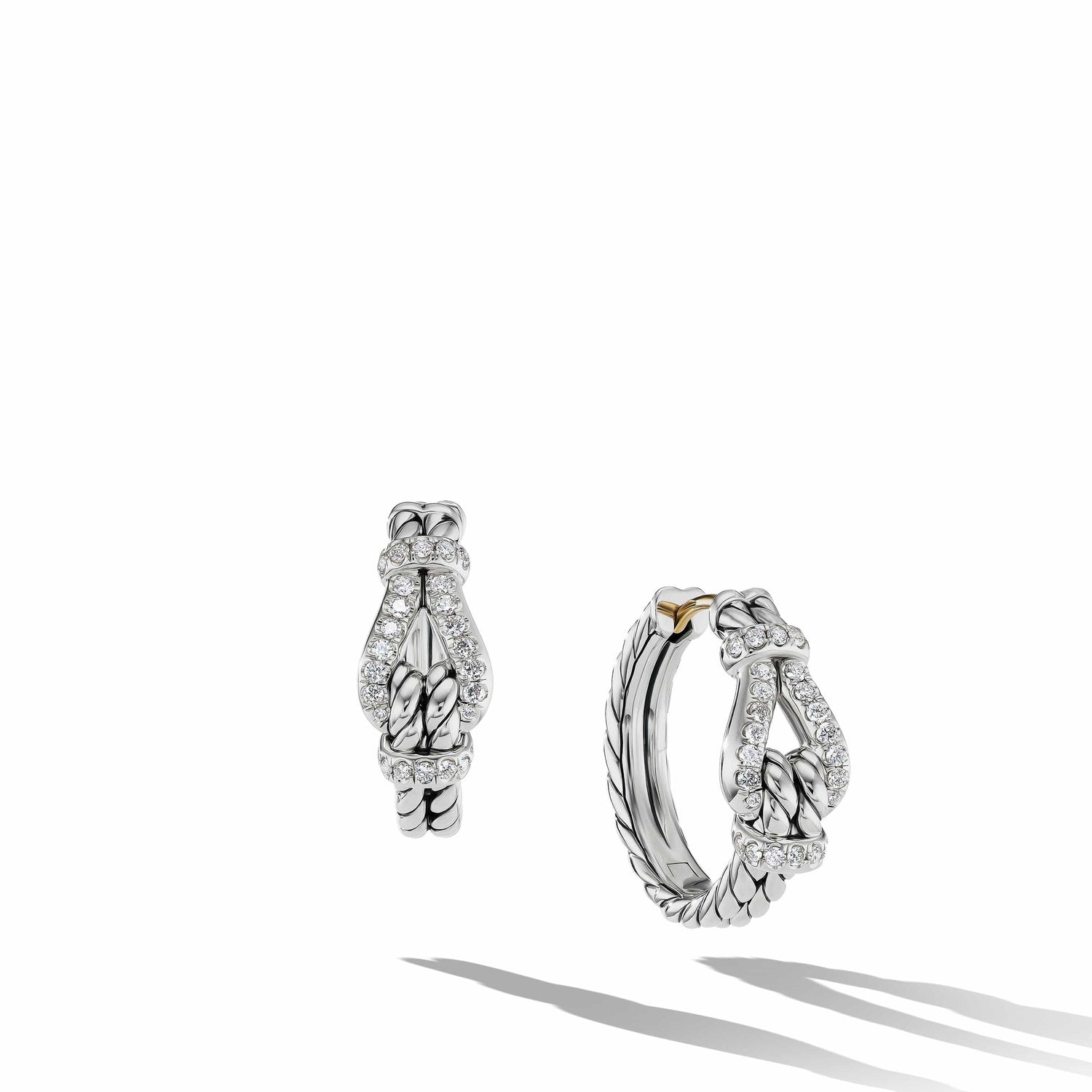 Thoroughbred Loop Hoop Earrings in Sterling Silver with Pave Diamonds - David Yurman- Diamond Cellar