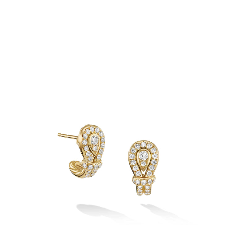 Thoroughbred Loop Huggie Hoop Earrings in 18K Yellow Gold with Full Pave Diamonds - David Yurman- Diamond Cellar