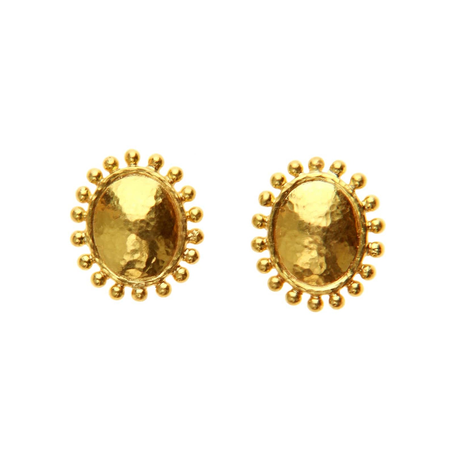 Vertical Oval Granulated Gold Dome Stud Earrings - Elizabeth Locke Jewels- Diamond Cellar