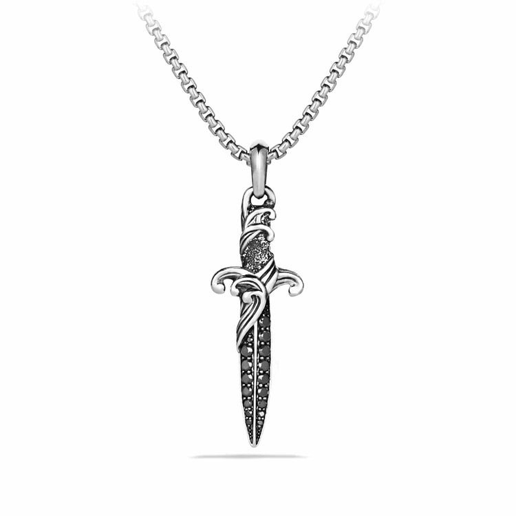 Waves Dagger Amulet with Black Diamonds - David Yurman- Diamond Cellar