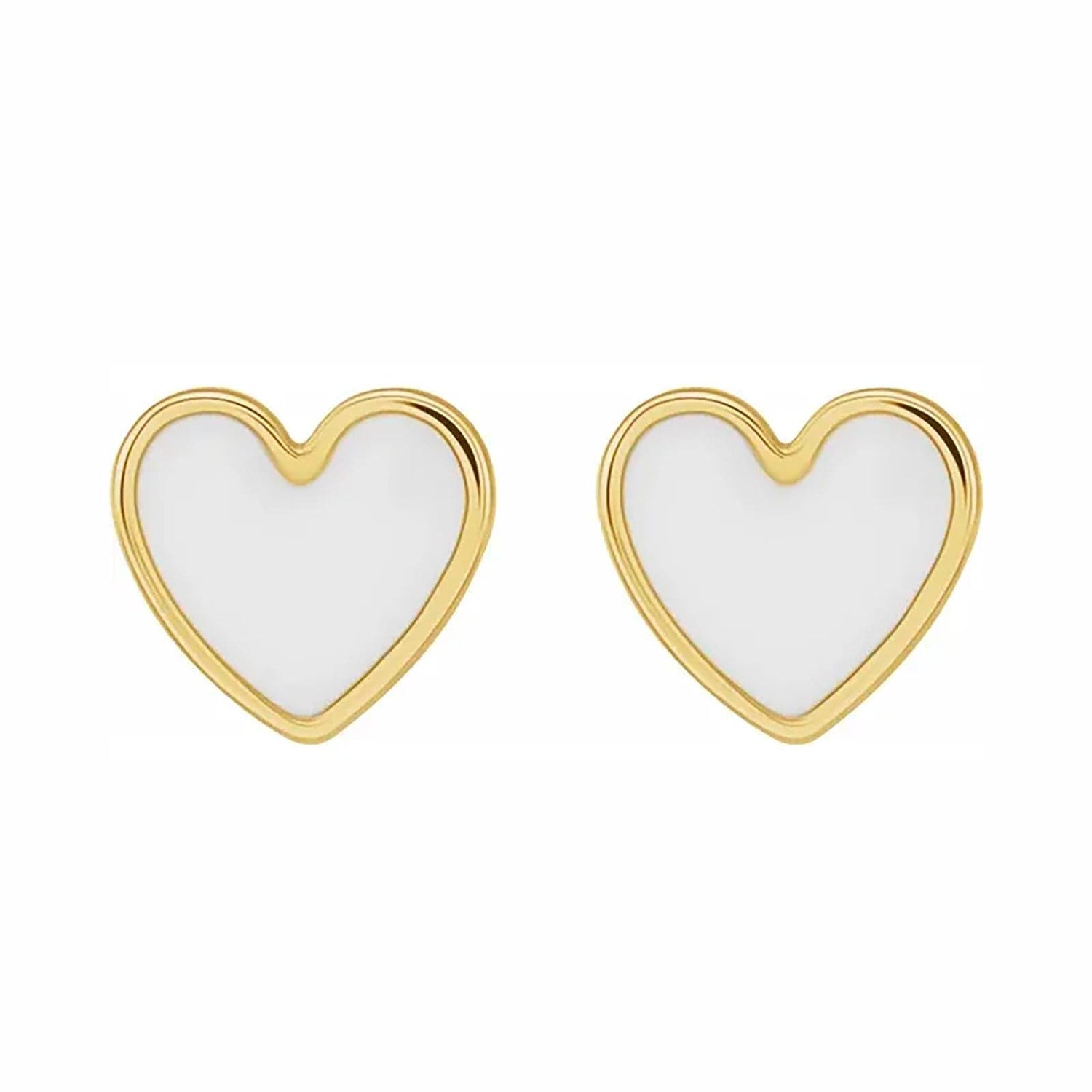 White Enamel Heart Stud Earrings - Diamond Cellar- Diamond Cellar