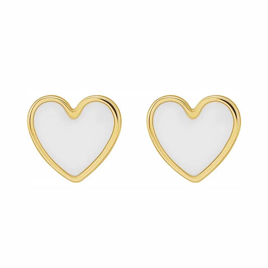 White Enamel Heart Stud Earrings - Diamond Cellar- Diamond Cellar