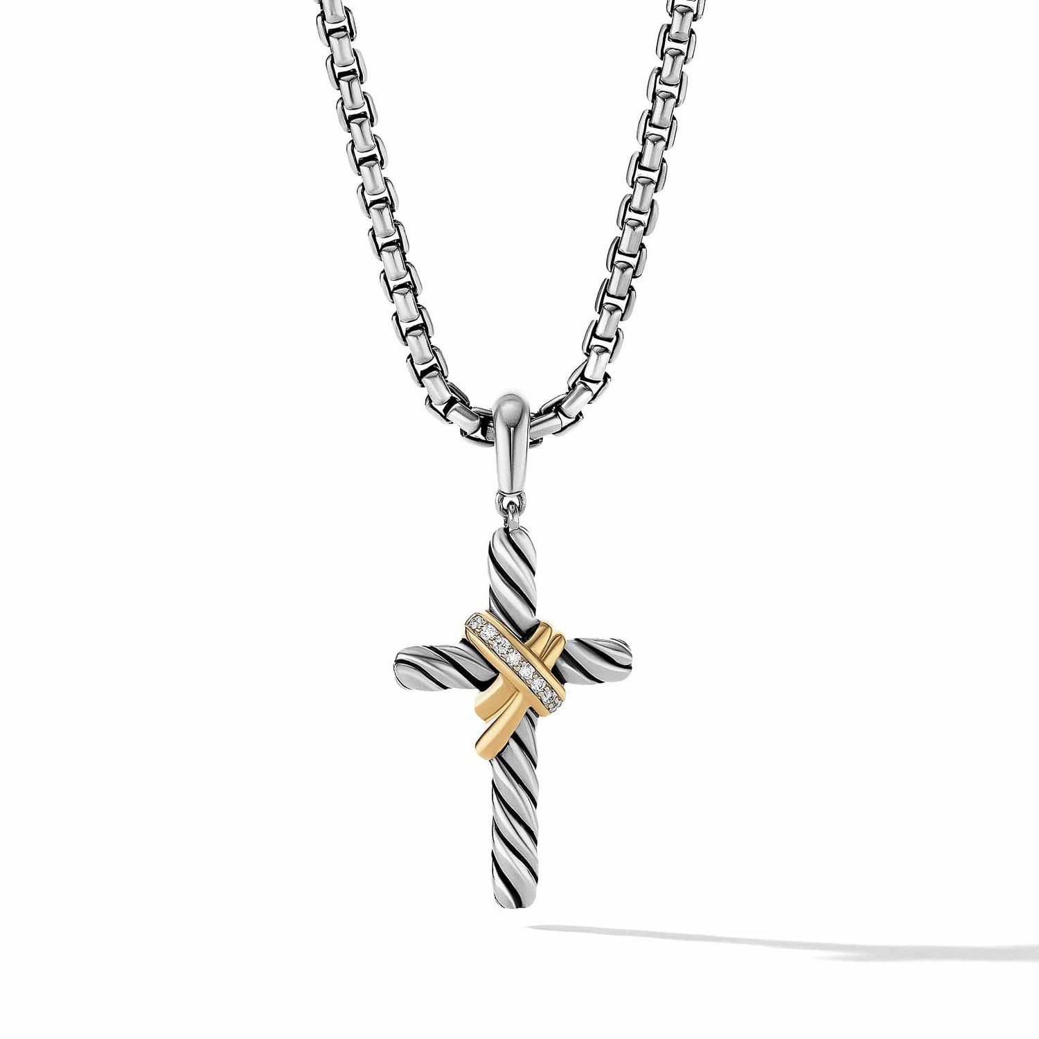 X Cross Pendant with 18K Yellow Gold and Pave Diamonds - David Yurman- Diamond Cellar