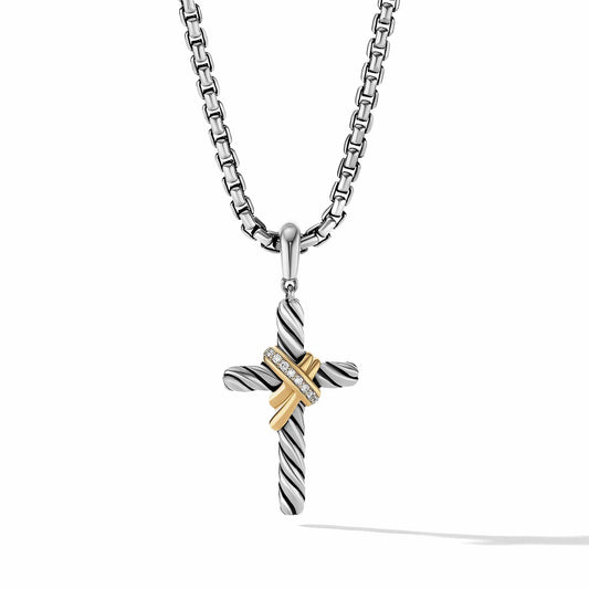 X Cross Pendant with 18K Yellow Gold and Pave Diamonds - David Yurman- Diamond Cellar