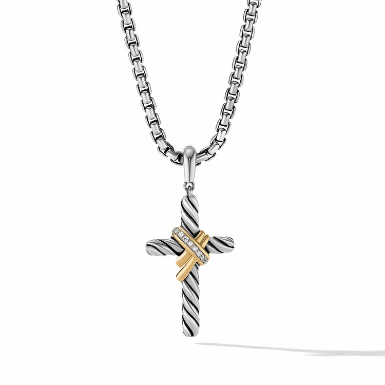 X Cross Pendant with 18K Yellow Gold and Pave Diamonds - David Yurman- Diamond Cellar