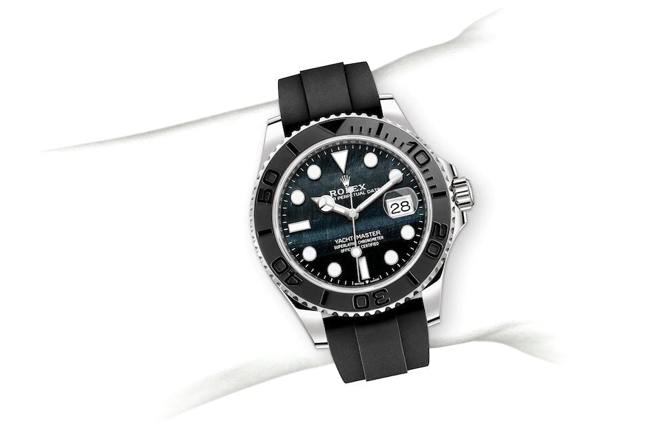 Rolex White Gold Yacht-Master 42 Watch - Black Dial - Oysterfl